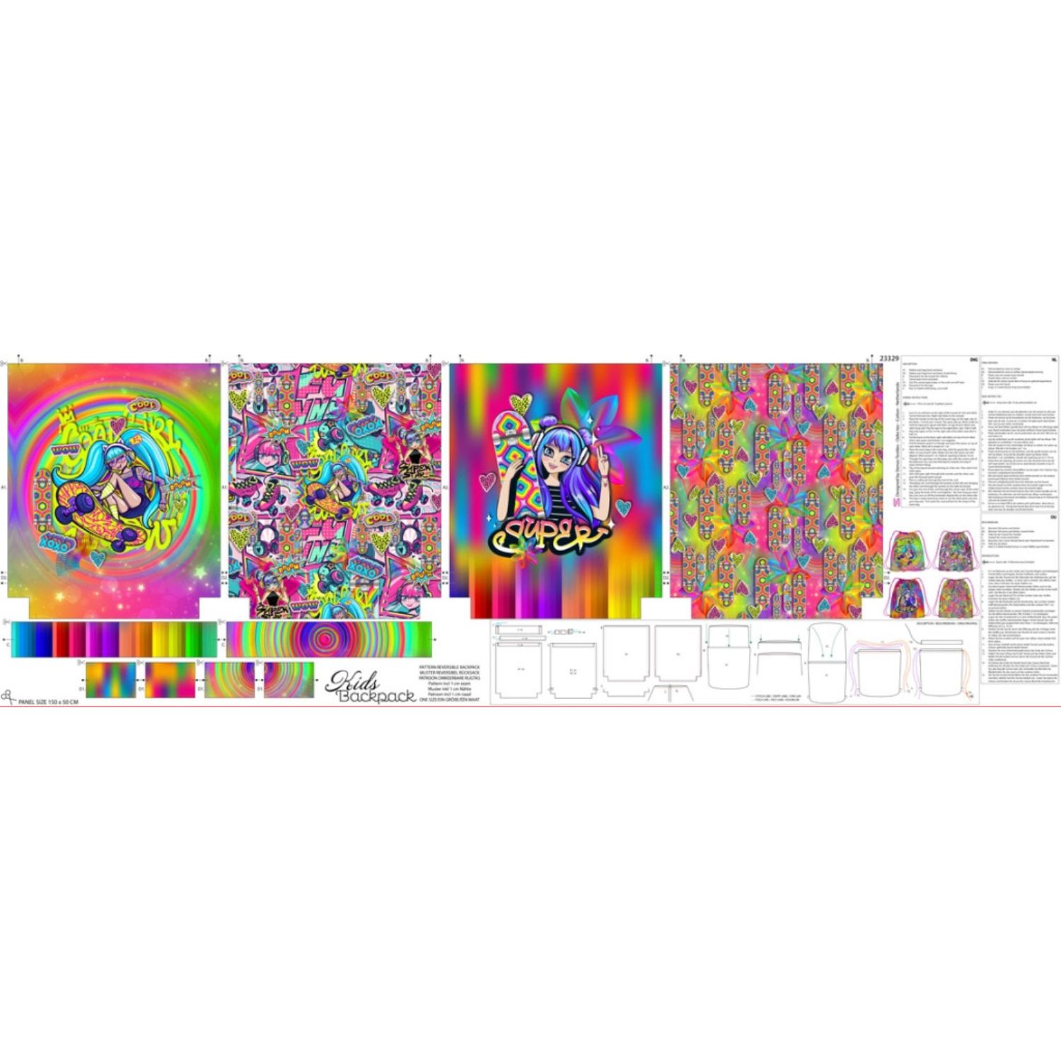 Canvas Taschen Panel - Digitaldruck Kids Backpack Cool Girl Multicolor-0 Canvas Taschen Panel - Digitaldruck Kids Backpack Cool Girl Multicolor-0