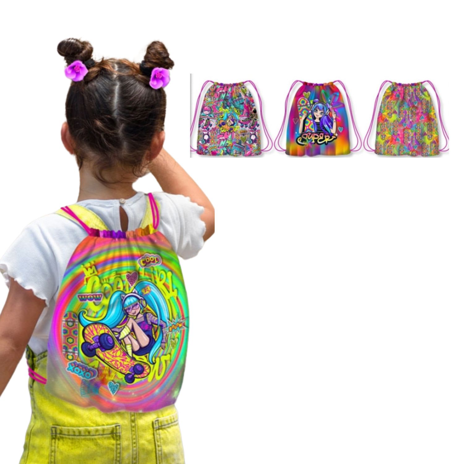 Canvas Taschen Panel - Digitaldruck Kids Backpack Cool Girl Multicolor-1 Canvas Taschen Panel - Digitaldruck Kids Backpack Cool Girl Multicolor-1