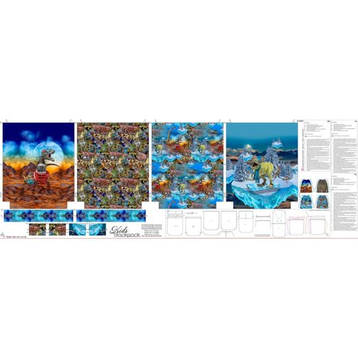 Canvas Taschen Panel - Digitaldruck Kids Backpack Dinos Blau