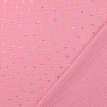 Mousseline de coton - Double Gauze imprimé fleurs rose avec foil