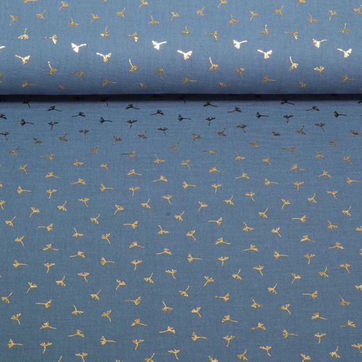 Double gaze de coton - Impr. sur film Fleurs Bleu jeans