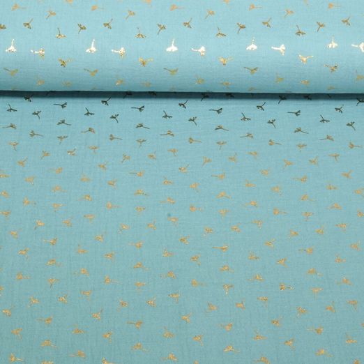 Double gaze de coton - Impr. sur film Fleurs Turquoise