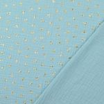 Mousseline de coton - Double Gauze imprimé fleurs turquoise métallisé