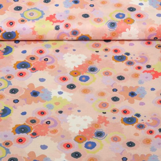Voile de coton - Impression digitale Fleurs Rose