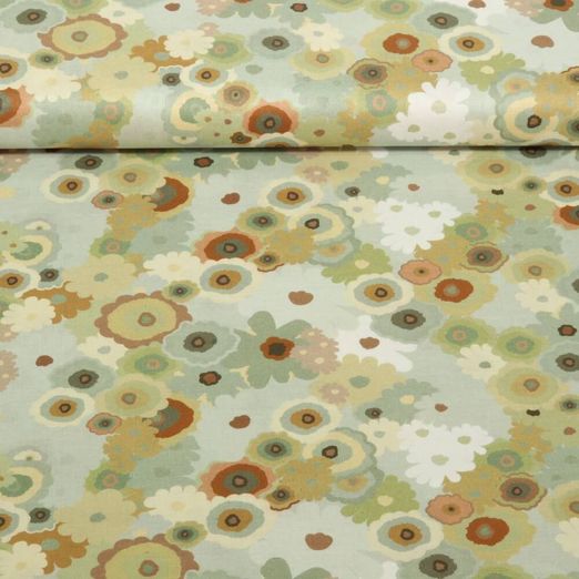 Voile de coton - Impression digitale Fleurs Kaki