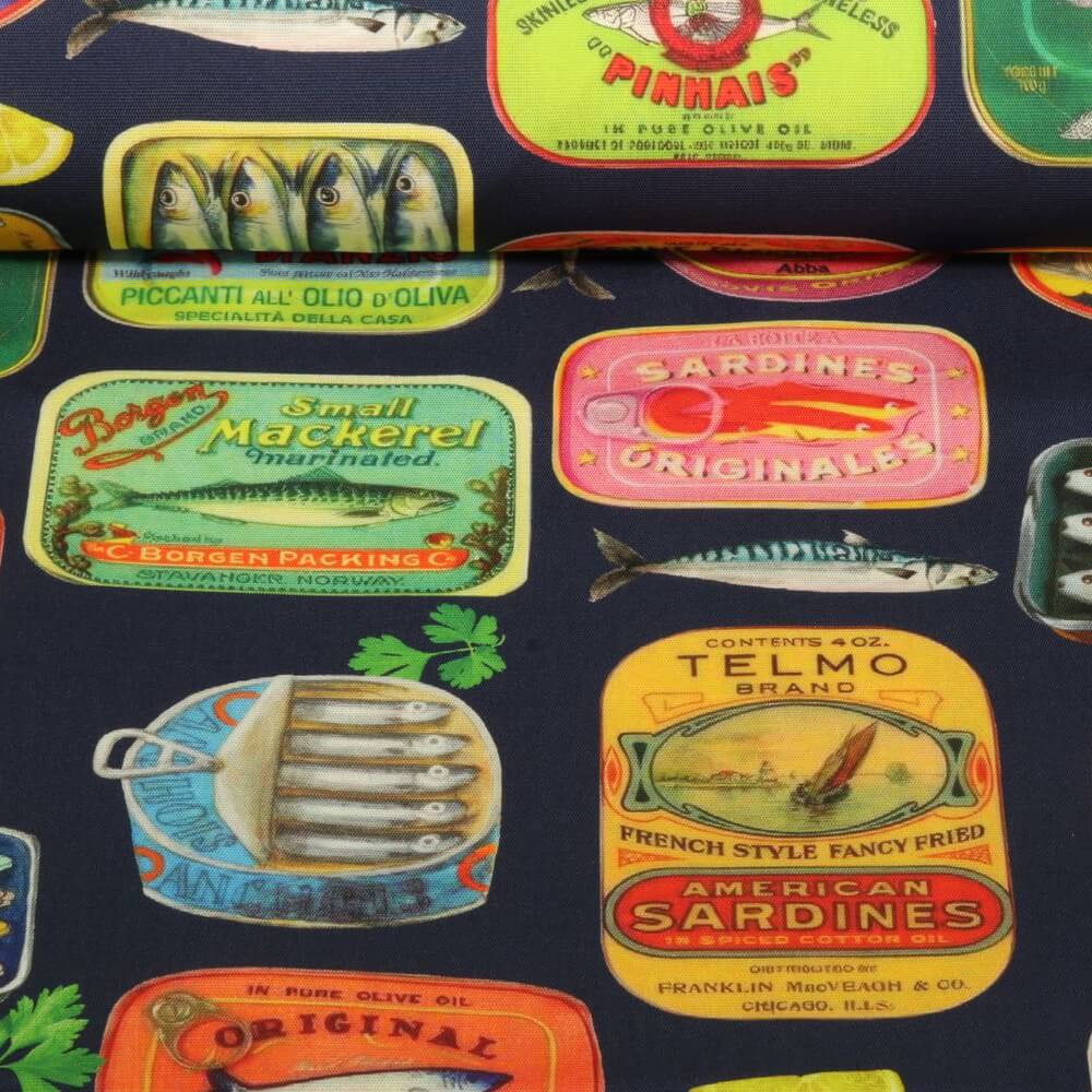 Tissu d'extérieur Hugo & Hilda - Boîtes de sardines Bleu marine foncé Multicolore-0 Tissu d'extérieur Hugo & Hilda - Boîtes de sardines Bleu marine foncé Multicolore-0