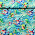Jersey - Digitaldruck Bunte Frösche Blau