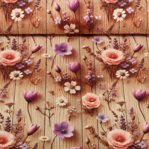 Jersey - Impression digitale Fleurs des champs Marron clair