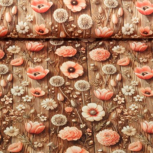 Jersey - Digitaldruck Veilchen Blumen Dunkelbraun