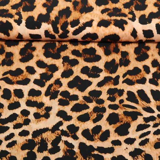 Satin de viscose - Impression digitale Léopard Marron Noir