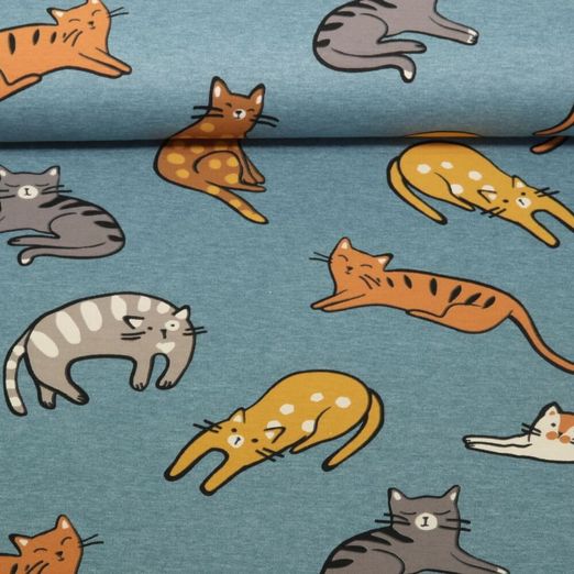 Jersey - Katzen Rauchblau Melange Garngefärbt