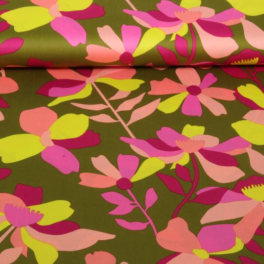 Satin de coton - Nerida Hansen Impression digitale Cloverdale Vert