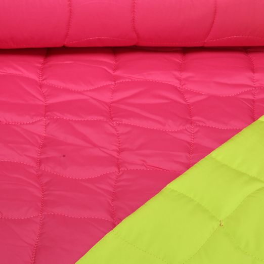 Tissu matelassé pour veste - Carrés Rose vif Jaune fluo