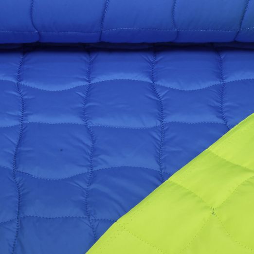 Tissu matelassé pour veste - Carrés Bleu Jaune fluo