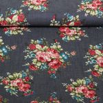 Tissu jeans pour blouses - Fleurs Bleu
