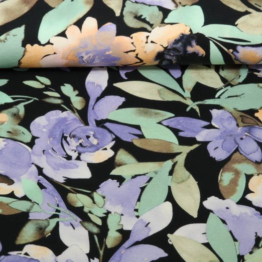 Viskosejersey - Rosen Aquarell Schwarz