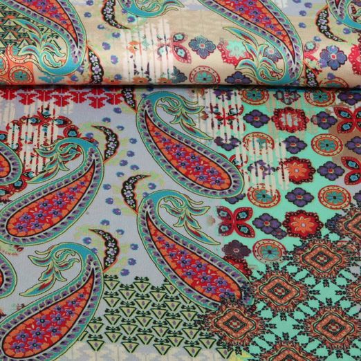 Satin - Paisleys Bulles Orange Multicolore