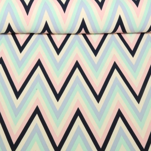 Tissu robes et blouses stretch - Tourbillons Zigzag Vert menthe