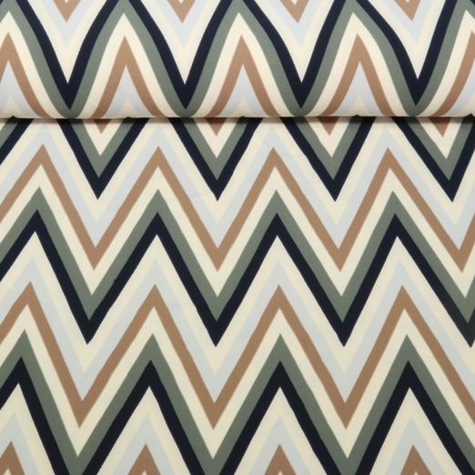 Tissu robes et blouses stretch - Tourbillons Zigzag Vert