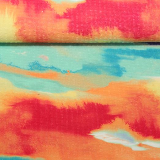 Kleider und Blusenstoff - Stretch Bubble Aquarell Petrol