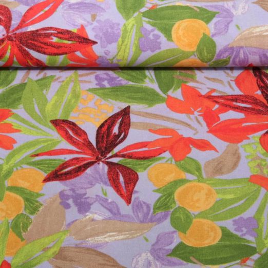 Tissu robes et blouses - Structure lin Fleurs Lavande