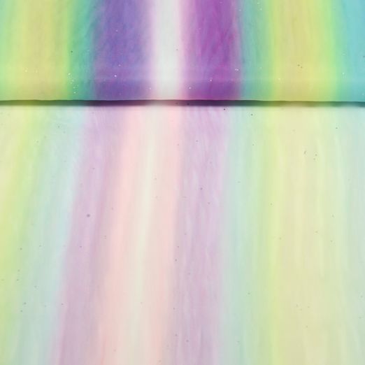 Tulle souple - Rayures arc-en-ciel avec paillettes Multicolore