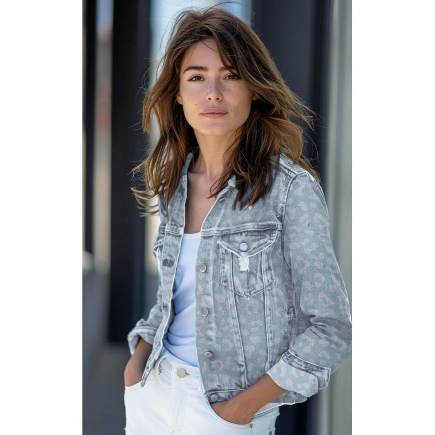 Tissu jeans pantalon - Léopard Bleu clair-3 Tissu jeans pantalon - Léopard Bleu clair-3