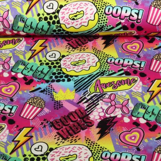 Sweat d'été - French Terry Imp. digi. Donuts Fuchsia Multicolore