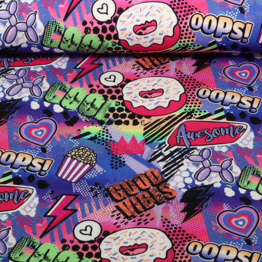 Sweat d'été - French Terry Imp. digi. Donuts Bleu cobalt Multicolore