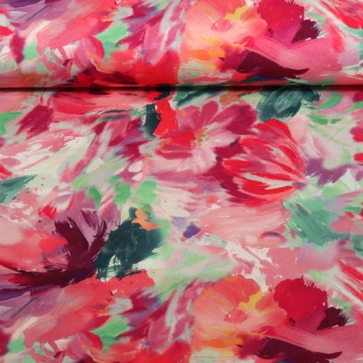 Sweat d'été - French Terry Imp. digi. Fleurs Fuchsia