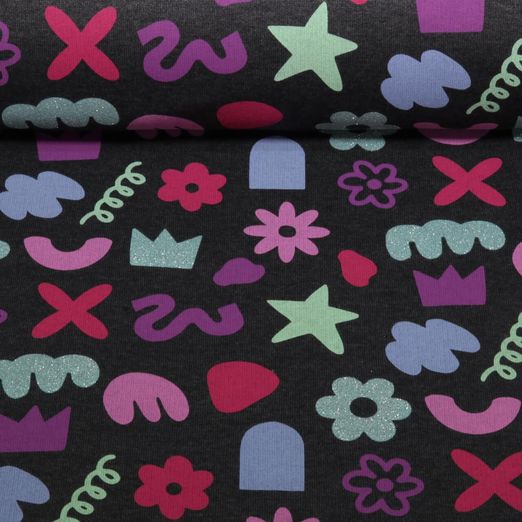 Sweat - Blumen Formen Glitzer Indigo Melange