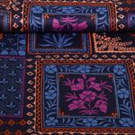 Satin de coton - Patchs Fleurs et palmiers Bleu marine foncé