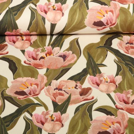 Baumwoll-Canvas - Digitaldruck Tulpen Ecru
