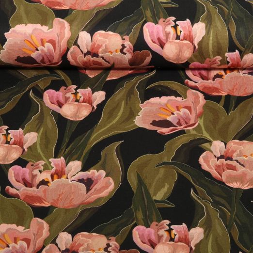 Baumwoll-Canvas - Digitaldruck Tulpen Schwarz