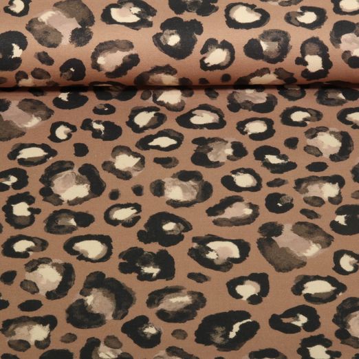Toile de coton canevas - Impression digitale Léopard Marron
