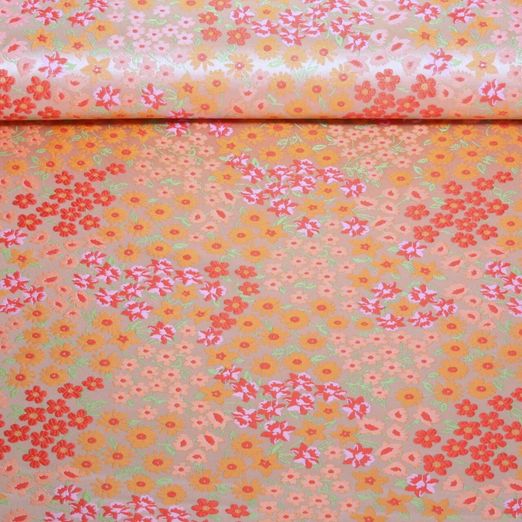 Satin Jacquard - Kleine Blumen Rosa