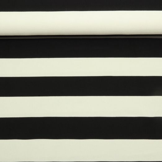 Toile de coton canevas - Rayures Noir Ecru