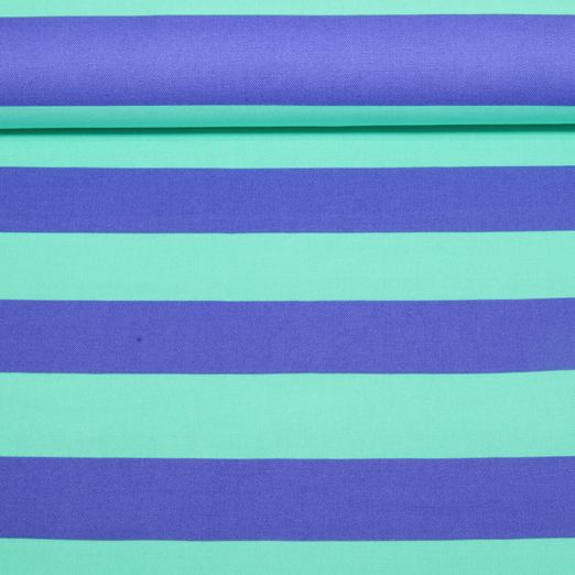 Toile de coton canevas - Rayures Vert menthe Bleu cobalt