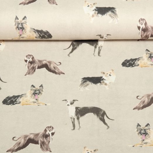Toile de coton canevas - Impression digitale Chiens Gris clair