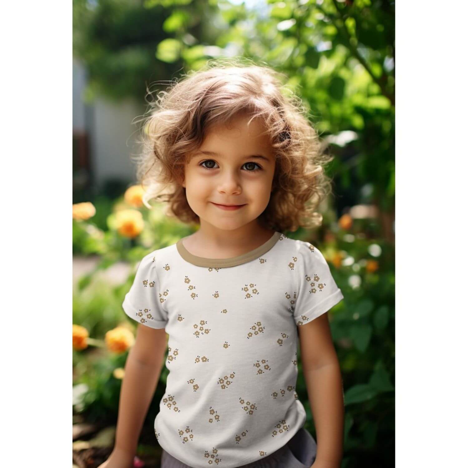 Bio Rippjersey Natural - Blumen Natur-3 Bio Rippjersey Natural - Blumen Natur-3