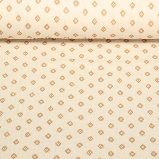 Gaze de coton bio naturelle - Ornements beige 