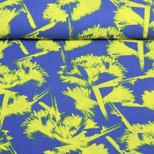 Viskose Stretch - Crincle Blumen Royalblau