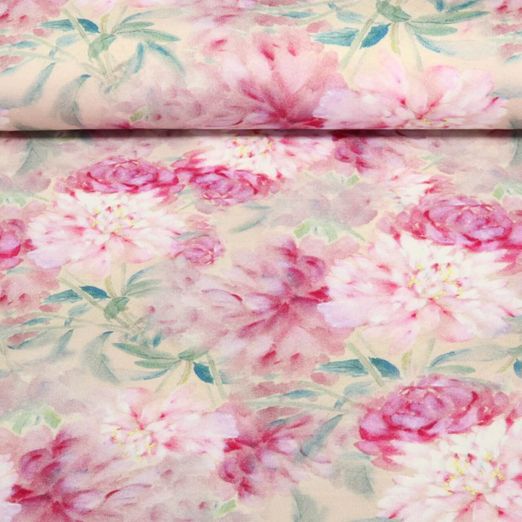 Jersey de viscose - Impression digitale Fleurs Rose