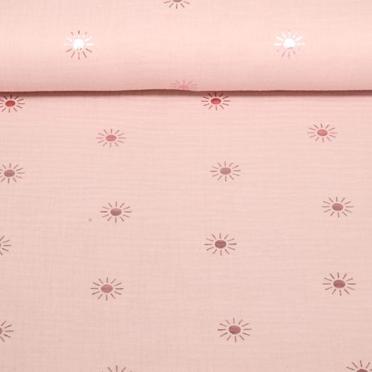 Baumwoll-Musselin - Double Gauze Sonnen Foliendruck Rosa