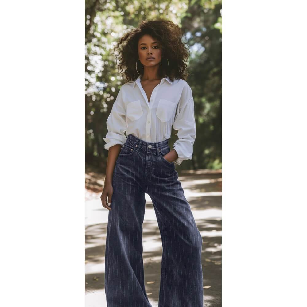Jeans - Jacquard Look usé Rayures Extra-large Bleu-1 Jeans - Jacquard Look usé Rayures Extra-large Bleu-1