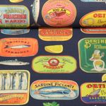 Toile de coton canevas Hugo & Hilda - Boîtes de sardines Bleu marine foncé Multicolore