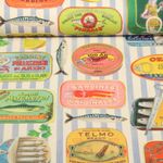 Toile de coton canevas Hugo & Hilda - Boîtes de sardines rayée Ecru Multicolore