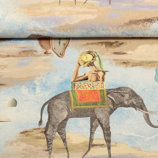 Toile de coton canevas Hugo & Hilda - Animaux surréalistes Bleu