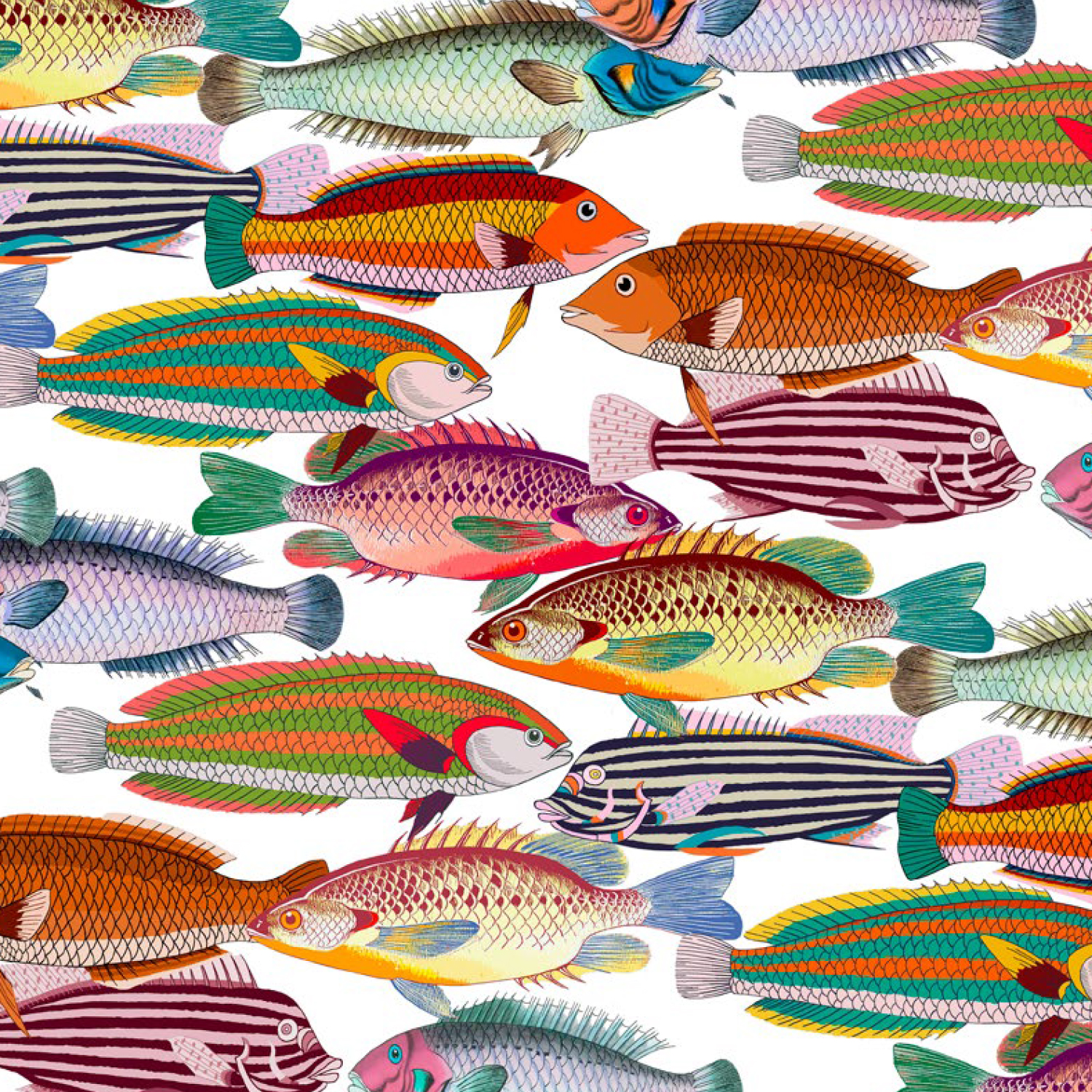 Baumwoll-Canvas Hugo & Hilda - Fische Ecru Multicolor-1 Baumwoll-Canvas Hugo & Hilda - Fische Ecru Multicolor-1