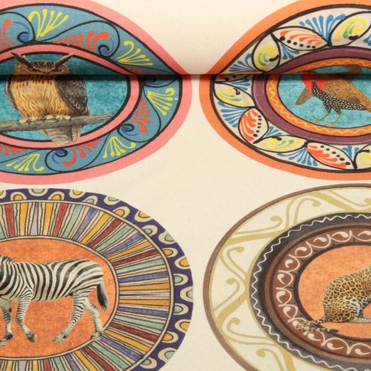 Baumwoll-Canvas Hugo & Hilda - Mandalas Tiere Ecru